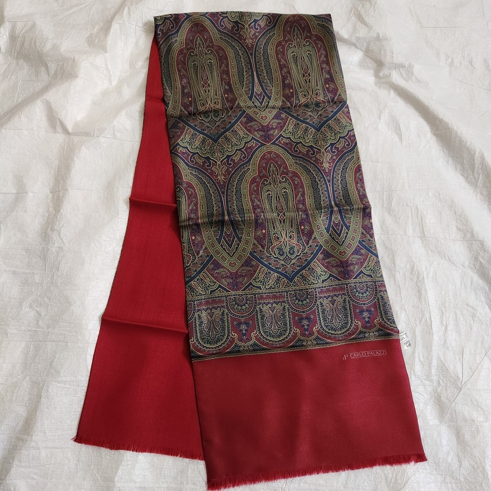 Carlo Palazzi Roma Scarf New Italy 100% Silk Wool Double Sided Red Paisley